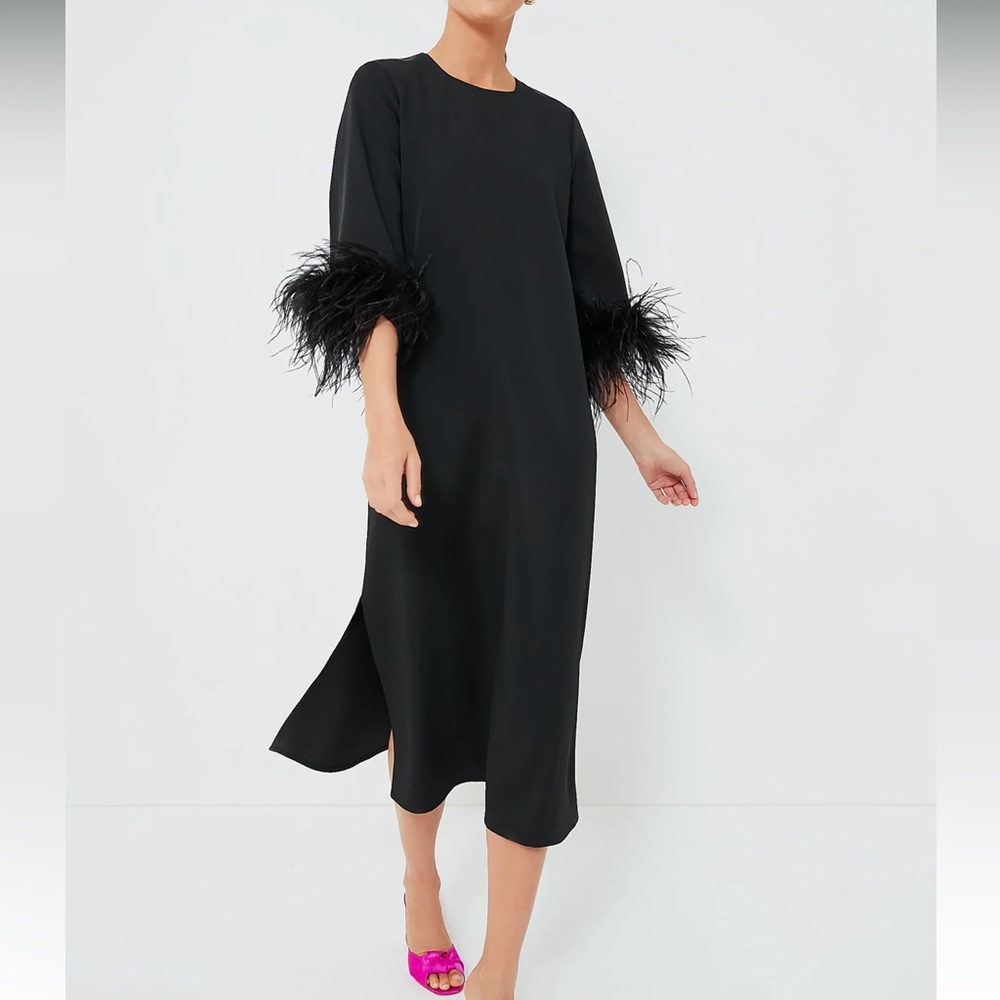 Tuckernuck Size XXL Black Midi Dress with Feather Cuffs